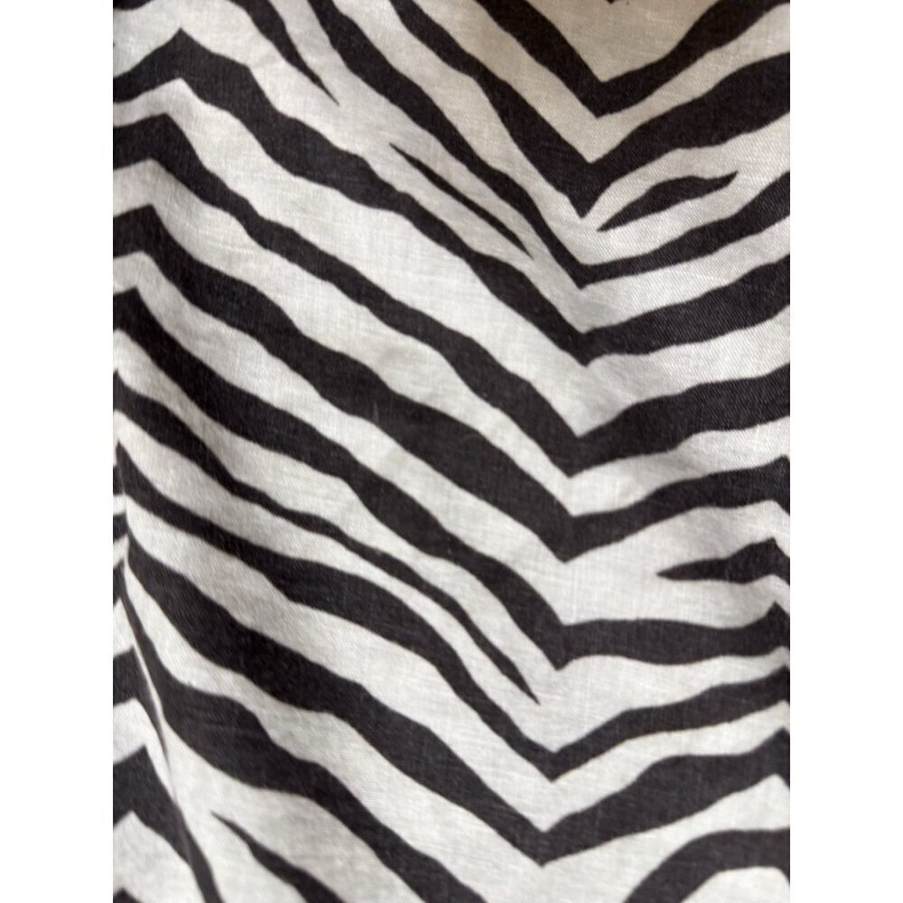 Tahari 100% Linen Wide Leg Pants Brown White Zebra Print Size L - Picture 4 of 6